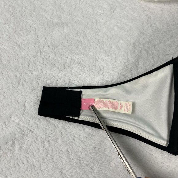 Victoria Secret Swim Bikini Top 36DD Fabulous Black White Colorblock Vintage - Picture 4 of 7